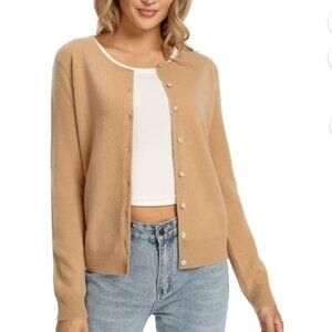 Lanpulux Lightweight Wool Cardigan Sweater Size XL Camel Minimalist Career